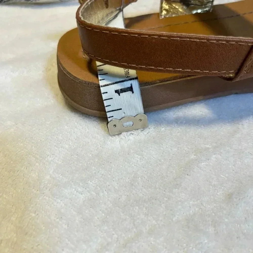 Wonder Nation Girls Size 3 Causal/Dress Sandals Brown And Cream/Gold - Picture 2 of 3